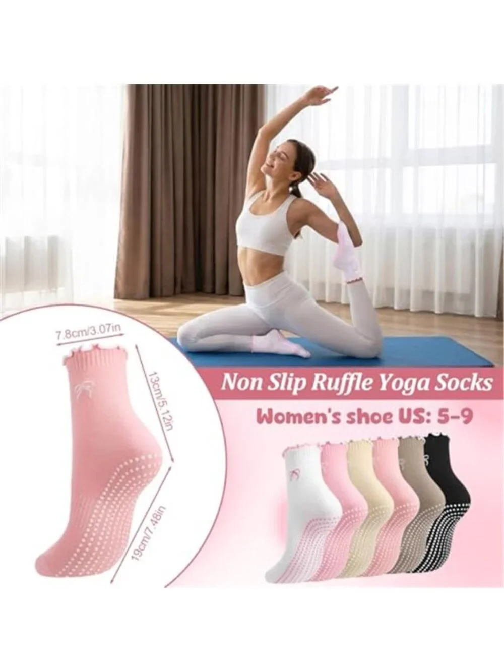6 Pairs Cute Pilates Socks for Women, Non Slip